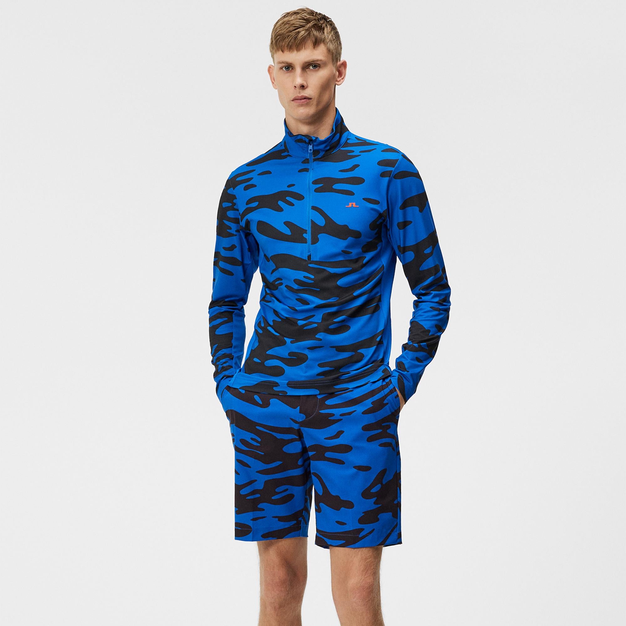 J Lindeberg Luke Print Mens Golf Mid Layer Neptune Nautical Blue